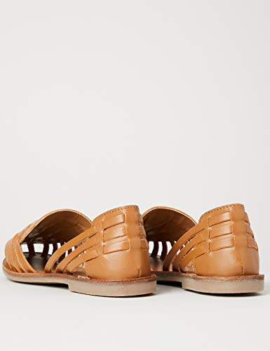 Marca Amazon - find. Sandalias de Cuero Trenzado Mujer, Marrón (Cuoio), 39 EU