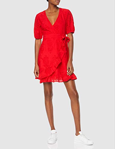 Marca Amazon - find. Vestido Corto Cruzado de Algodón Mujer, Rojo (Red), 40, Label: M