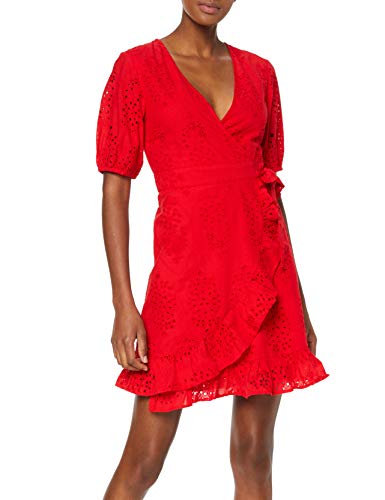 Marca Amazon - find. Vestido Corto Cruzado de Algodón Mujer, Rojo (Red), 40, Label: M