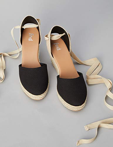 Marca Amazon - find. Wedge Close Toe Canvas Espadrille Sandalias Punta Cerrada, Negro Black, 38 EU