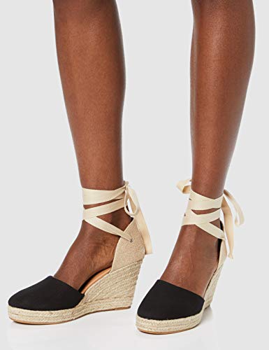 Marca Amazon - find. Wedge Close Toe Canvas Espadrille Sandalias Punta Cerrada, Negro Black, 38 EU