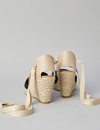 Marca Amazon - find. Wedge Close Toe Canvas Espadrille Sandalias Punta Cerrada, Negro Black, 38 EU