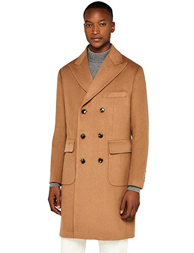 Marca Amazon - find. Wool Mix Double Breasted Smart Abrigo Hombre, Marrón (Camel), L, Label: L