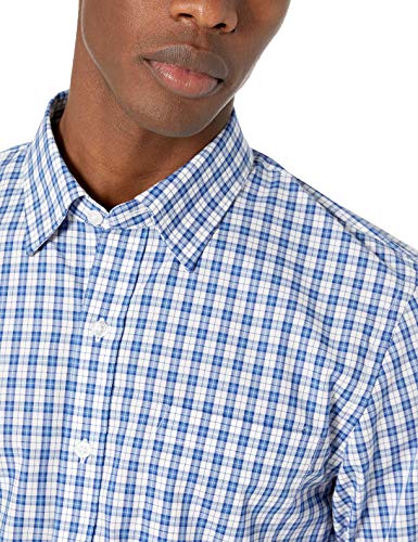 Marca Amazon - Goodthreads - Camisa cómoda de popelín elástico con manga larga, corte entallado, y de cuidado fácil, para hombre, Denim Blue Check, US XL (EU XL - XXL)