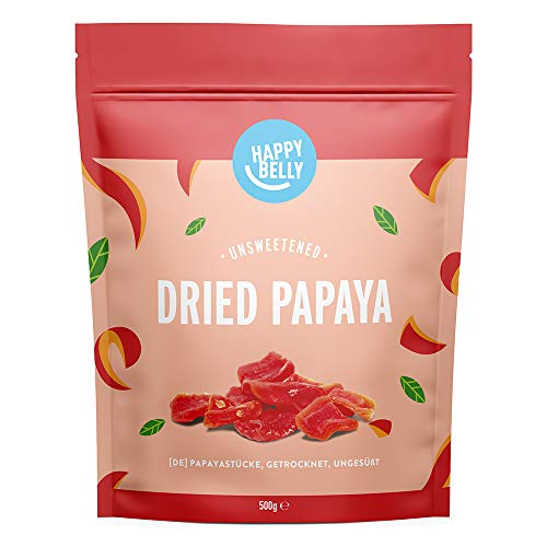 Marca Amazon - Happy Belly Papaya deshidratada no azucarada, 500g