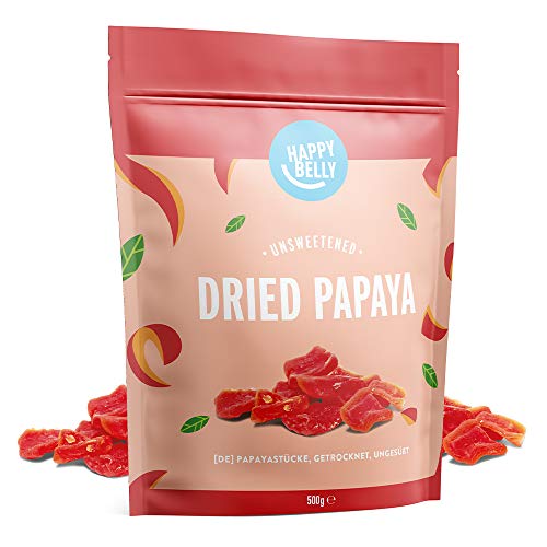 Marca Amazon - Happy Belly Papaya deshidratada no azucarada, 500g