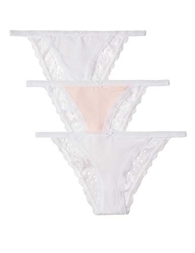 Marca Amazon - IRIS & LILLY Braga Brasileña de Encaje Mujer, Pack de 3, Multicolor (White/Soft Pink), S, Label: S
