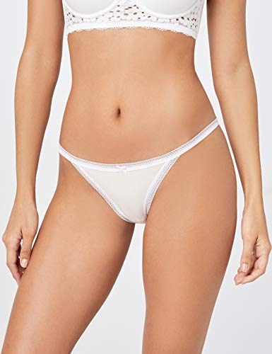 Marca Amazon - IRIS & LILLY Braga Brasileña de Encaje Mujer, Pack de 3, Multicolor (White/Soft Pink), S, Label: S