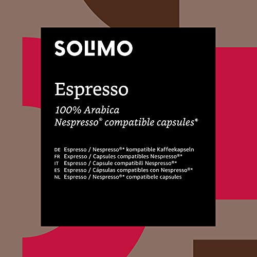 Marca Amazon - Solimo Cápsulas Espresso, compatibles con Nespresso* - café certificado UTZ, 100 cápsulas (2 x 50)