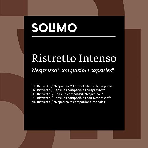 Marca Amazon - Solimo Cápsulas Ristretto Intenso, compatibles con Nespresso - café certificado UTZ, 100 cápsulas (2 x 50)