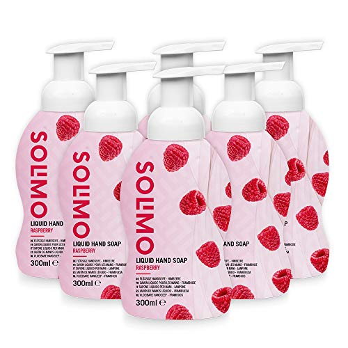 Marca Amazon - Solimo Jabón de manos líquido - Frambuesa & Menta - Pack de 6 (300ml x 6)