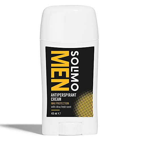 Marca Amazon - Solimo MEN Crema antitranspirante para hombres, protección máxima con perfume fresco de cítricos, Paquete de 6 (6 x 45 ml)