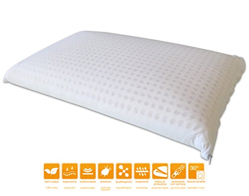 Marcapiuma - Pack de 2 Almohadas de Látex Modelo Jabón 70x40 - Almohada Látex Descanso Natural y Sano - 100% Espuma de Látex - Ergonómica Alivia Las tensiones cervicales - 100% Fabricadas en Italia