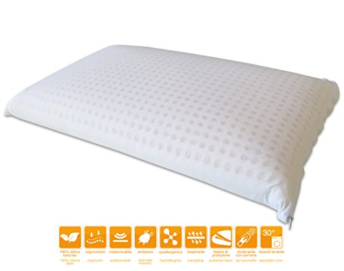 Marcapiuma - Pack de 2 Almohadas de Látex Natural Modelo Jabón 70x40 Almohada Látex Perforada - Funda 100% Algodón Lavable - Ergonómica Alivia Las tensiones cervicales - 100% Fabricadas en Italia