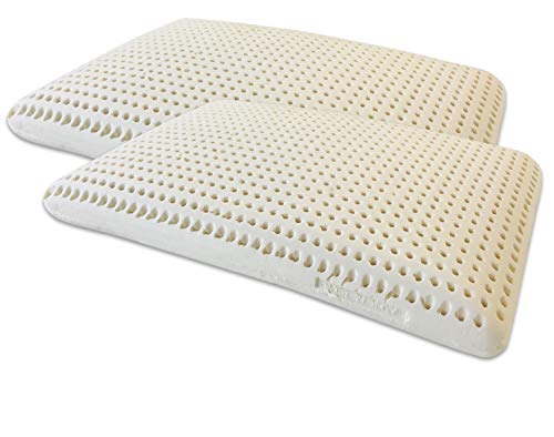 Marcapiuma - Pack de 2 Almohadas de Látex Natural Modelo Jabón 70x40 Almohada Látex Perforada - Funda 100% Algodón Lavable - Ergonómica Alivia Las tensiones cervicales - 100% Fabricadas en Italia