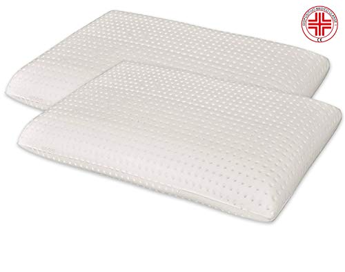 Marcapiuma - Pack de 2 Almohadas Viscoelásticas Memory Foam 70 cm Modelo Jabón perforado con funda 100% ALGODÓN - Almohada Cervical Ortopédica - PRODUCTO SANITARIO CE - 100% Fabricadas en Italia