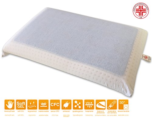 Marcapiuma - Pack de 2 Almohadas Viscoelásticas Memory Gel 70 cm Modelo Jabón Perforado con Funda 100% ALGODÓN - Almohada Viscoelástica Gel Ortopédica - Producto Sanitario - 100% Fabricadas en Italia