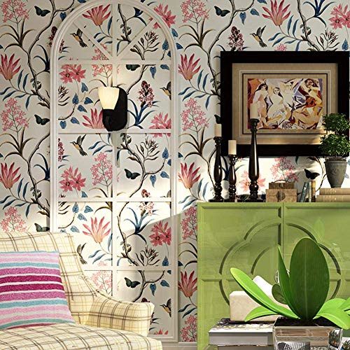Mariisay Papel Pintado Birds 53Cmx1000Cm Dormitorio Sala De Estar Tv Chic Fondo De Pantalla Retro Estilo Rústico Flores Y Pájaros Papel Tapiz No Tejido Ecológico Venta Inicio Uso Diario Producto