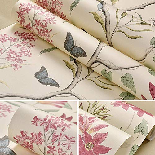 Mariisay Papel Pintado Birds 53Cmx1000Cm Dormitorio Sala De Estar Tv Chic Fondo De Pantalla Retro Estilo Rústico Flores Y Pájaros Papel Tapiz No Tejido Ecológico Venta Inicio Uso Diario Producto