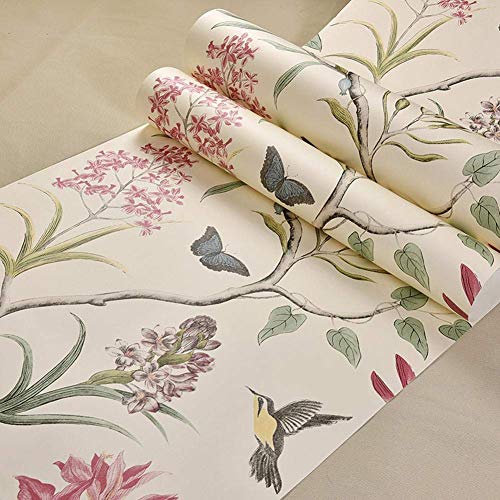 Mariisay Papel Pintado Birds 53Cmx1000Cm Dormitorio Sala De Estar Tv Chic Fondo De Pantalla Retro Estilo Rústico Flores Y Pájaros Papel Tapiz No Tejido Ecológico Venta Inicio Uso Diario Producto