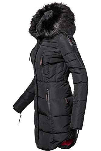 Marikoo Moonshine Abrigo Guateado Largo de Invierno para Mujer con Pelo Negro XL
