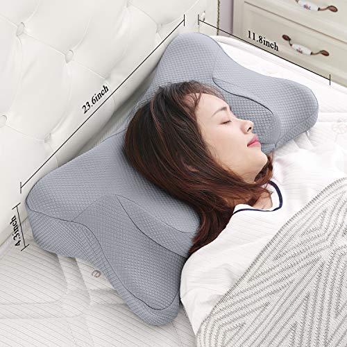 MARNUR Almohada Cervical Espuma Viscoelástica Ortopédica para Alivio del Dolor de Cuello Almohada Ergonómica (51,5 x 33,2 x 11,5 cm) +Funda de Almohada Gris