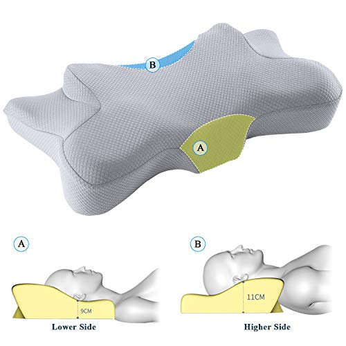 MARNUR Almohada Cervical Espuma Viscoelástica Ortopédica para Alivio del Dolor de Cuello Almohada Ergonómica (51,5 x 33,2 x 11,5 cm) +Funda de Almohada Gris