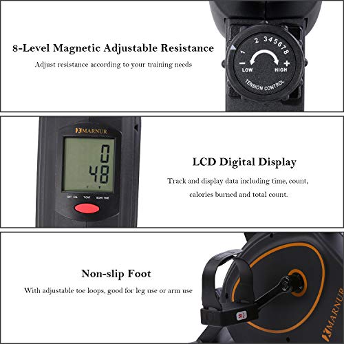 MARNUR - Mini Bicicleta Estática Pedales Estaticos Pedaleador Máquinas para Entrenamiento de Brazos y Piernas LCD Pantalla y Resistencia Ajustable