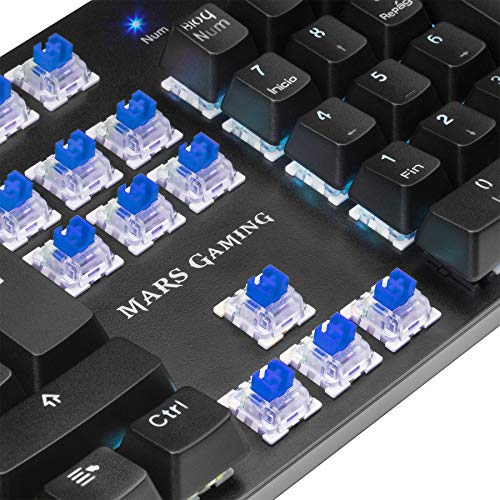 Mars Gaming MK5, teclado mecánico switch azul, RGB 16.8, software, reposamuñecas