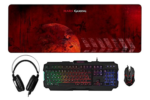MARSGAMING MCPRGB, Pack Gaming RGB Teclado, Ratón, Auriculares y Alfombrilla