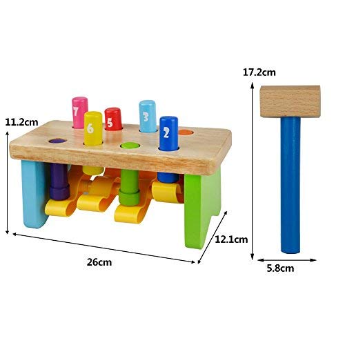 Martillo Juguete Madera Banco de Herramientas Juguete Ocho Colors Clavijas Juego del Número para Niño de 18 Meses