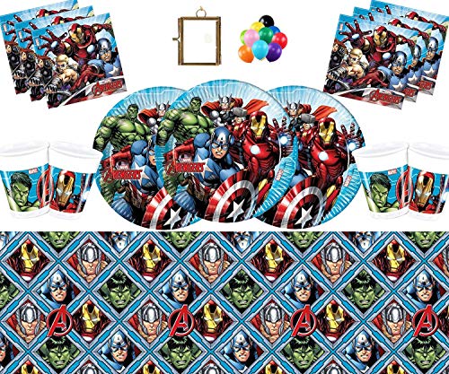 Marvel Avengers Assemble Party Vajilla Platos Tazas Servilletas Mantel Gratis Globos Marco de Fotos de latón-16 Invitados