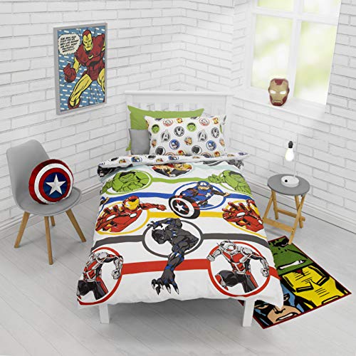 Marvel Avengers - Juego de sábanas para niños con funda nórdica individual (incluye funda de almohada a juego)