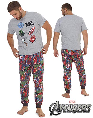 Marvel Conjunto de Pijamas para Hombres Black Widow | Ropa de Dormir de Manga Corta Algodón | Pijama de Hombre Loungewear con Camiseta y Pantalones Cómodo (L)