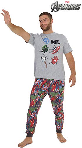 Marvel Conjunto de Pijamas para Hombres Black Widow | Ropa de Dormir de Manga Corta Algodón | Pijama de Hombre Loungewear con Camiseta y Pantalones Cómodo (M)
