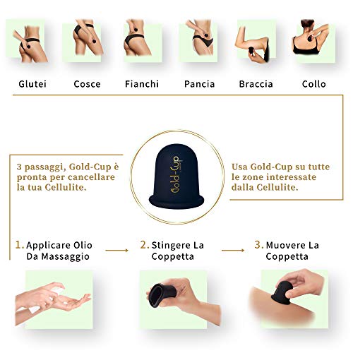 Masajeador anticelulitico natural - anticelulitis ventosa - masaje reafirmante al vacio/masaje profesional Tratamiento de succion/ventosas Masaje Brazos Vientre Abdomen Piernas Glúvacio - Gold-Cup