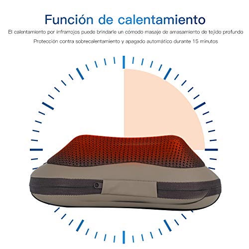 Masajeador Cervical - ESSEASON Shiatsu Cojin Masajeador con función de calentamiento 3 velocidades ajustables Los Nódulos de Amasamiento Profundo 3D giran Casa Oficina y Coche Uso