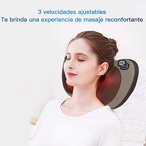 Masajeador Cervical - ESSEASON Shiatsu Cojin Masajeador con función de calentamiento 3 velocidades ajustables Los Nódulos de Amasamiento Profundo 3D giran Casa Oficina y Coche Uso
