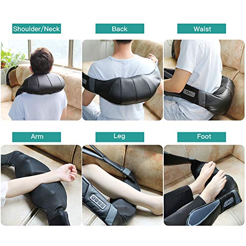 Masajeador de Cuello Hombros Espalda Eléctrico con Función de Calor, Shiatsu Masajeador Cervical, Masaje de Rotación 3D, Velocidad Ajustable, Relajación para Cuello y Hombros en Casa, Oficina o Coche