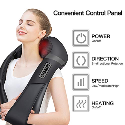 Masajeador de Cuello Hombros Espalda Eléctrico con Función de Calor, Shiatsu Masajeador Cervical, Masaje de Rotación 3D, Velocidad Ajustable, Relajación para Cuello y Hombros en Casa, Oficina o Coche
