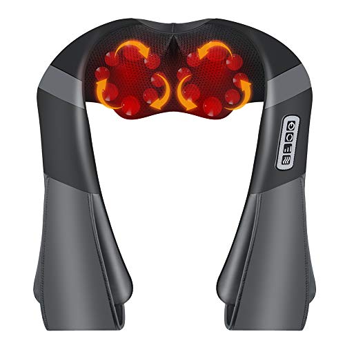 Masajeador de Cuello Hombros Espalda Eléctrico con Función de Calor, Shiatsu Masajeador Cervical, Masaje de Rotación 3D, Velocidad Ajustable, Relajación para Cuello y Hombros en Casa, Oficina o Coche