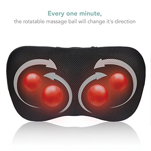 Masajeador de Cuello para Hombro Espalda y Cervical Cojín de Masaje con Función de Calor Los Nódulos de Amasamiento Profundo 3D giran para Relajar Lumbares y Piernas para Casa Oficina Auto Uso