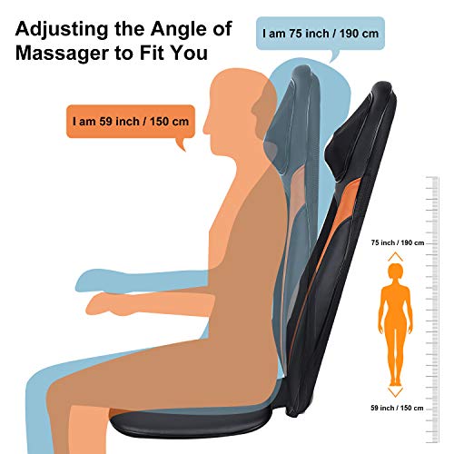 Masajeador de Espalda Shiatsu Sillon Masaje con Función Calor - Masajeador Cervical y Espalda con 3 Zonas de Masaje, Cuello Ajustable, Vibración Cojín de Asiento para Aliviar el Dolor Muscular