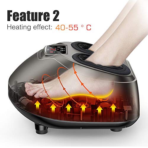 Masajeador de pies Arealer, masaje pies con calefacción y compresión de aire, 5 modos de shiatsu y amasamiento para pies, con control remoto y pantalla LCD, para el hogar y oficina