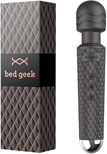Masajeador de Varita con Nueva Característica de Memoria de bed geek Masaje Eléctrico de Mano Inalámbrico Varita de Silicona Suave 20 Patrones 8 Velocidades Negro