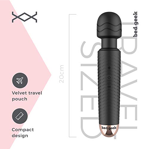 Masajeador de Varita de bed geek Inalámbrico de mano Masaje eléctrico Piel Suave Silicona 25 patrones USB resistente al agua Alivio de estrés Recargable Recuperación deportiva Negro