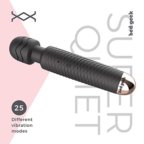Masajeador de Varita de bed geek Inalámbrico de mano Masaje eléctrico Piel Suave Silicona 25 patrones USB resistente al agua Alivio de estrés Recargable Recuperación deportiva Negro