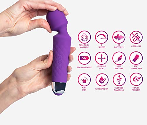 Masajeador Eléctrica Recargable Wand Massager - Con 20 patrones de vibración y 8 velocidades - Carga por USB - de Six Nine (Púrpura)