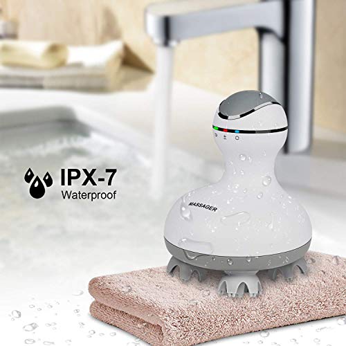 Masajeador Eléctrico de Cabeza de Cuero Cabelludo Masajeador Portátil de Mano 4 Cabezas con 84 Nodos para Estimular el Crecimiento del Cabello, Masajeador Recargable Impermeable para el Cuerpo