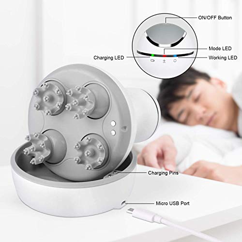 Masajeador Eléctrico de Cabeza de Cuero Cabelludo Masajeador Portátil de Mano 4 Cabezas con 84 Nodos para Estimular el Crecimiento del Cabello, Masajeador Recargable Impermeable para el Cuerpo